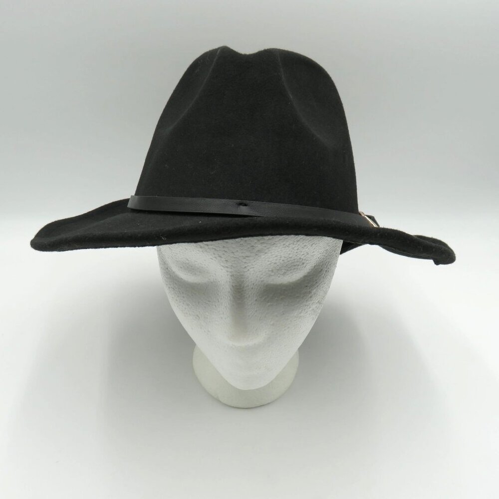 INC Fedora Hat Black Felt Adjustable Fit‎ Band Gold Tone Buckle Accent New